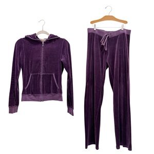 Y2K Juicy Culture Velour Tracksuit Set Jacket Pants Bratz Punk Glam Purple Sz M